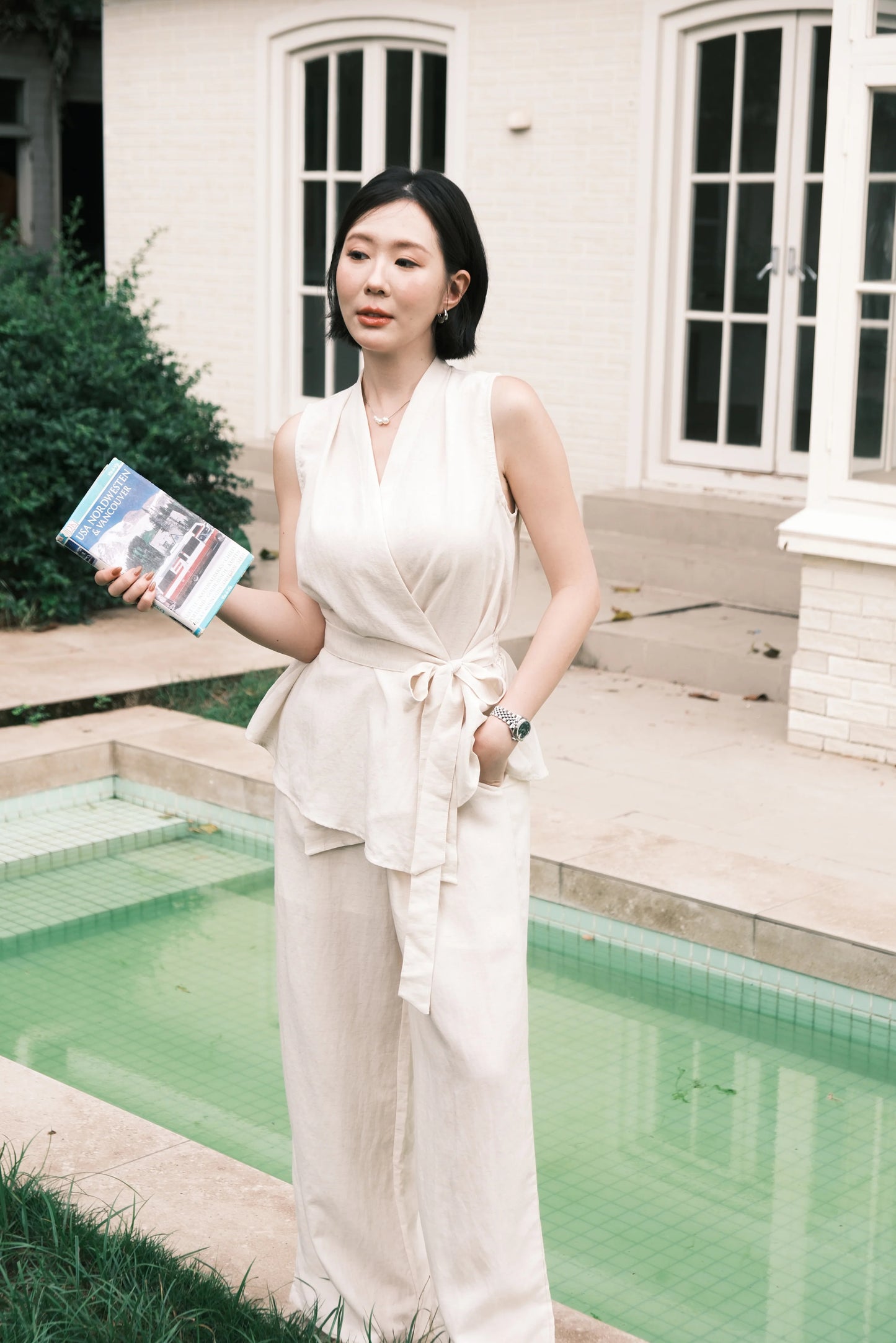 Livia Soft-Drape Two-Piece Set in Beige