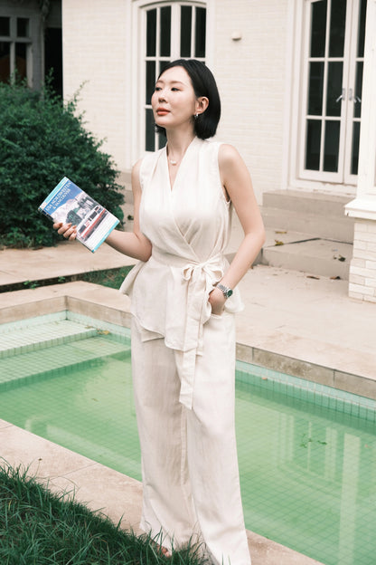 Livia Soft-Drape Two-Piece Set in Beige