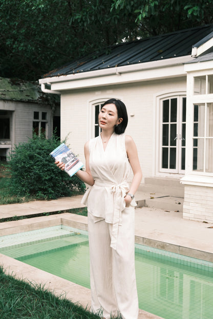 Livia Soft-Drape Two-Piece Set in Beige