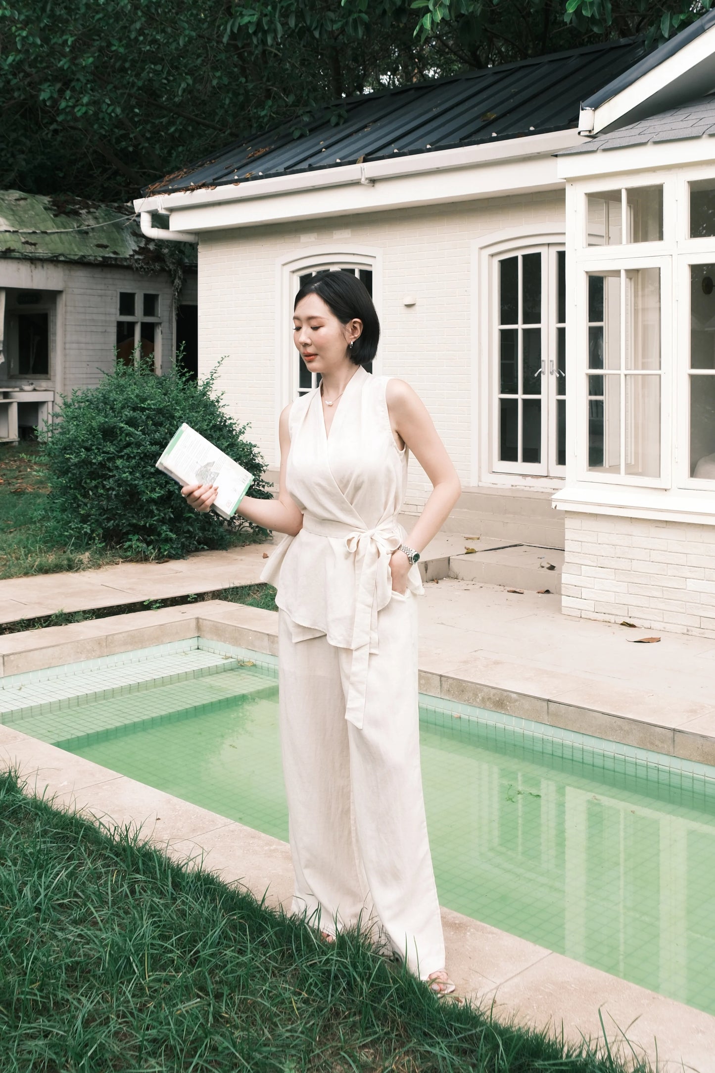 Livia Soft-Drape Two-Piece Set in Beige