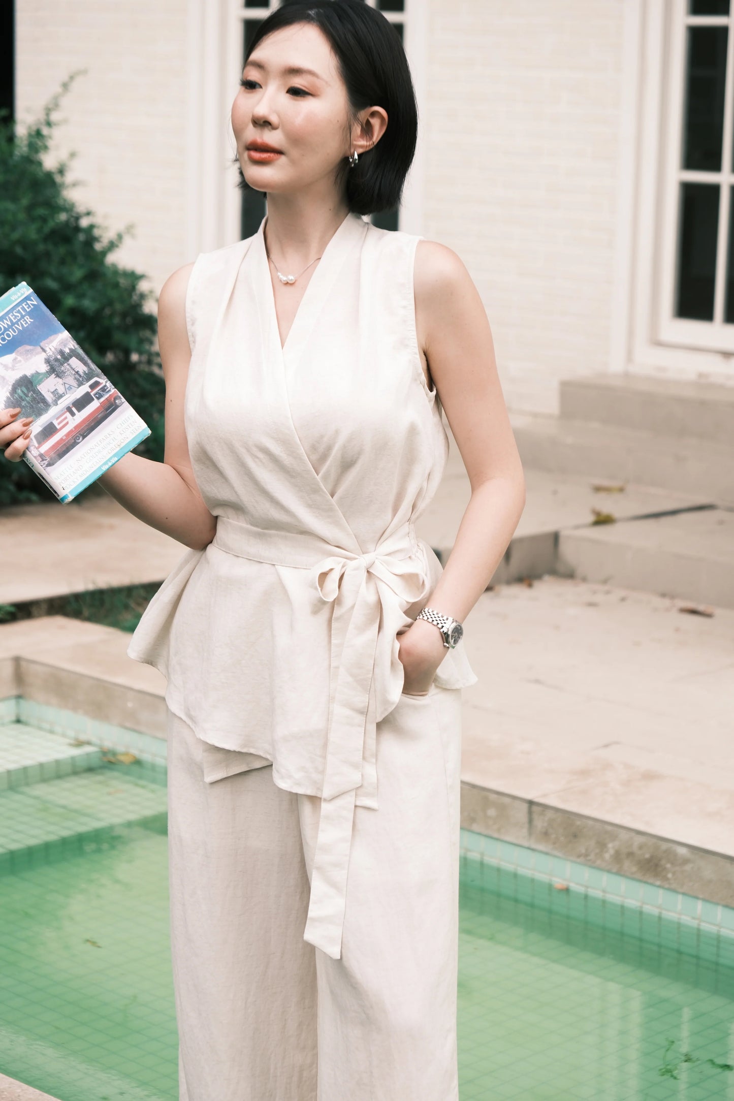 Livia Soft-Drape Two-Piece Set in Beige