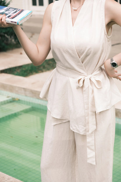 Livia Soft-Drape Two-Piece Set in Beige