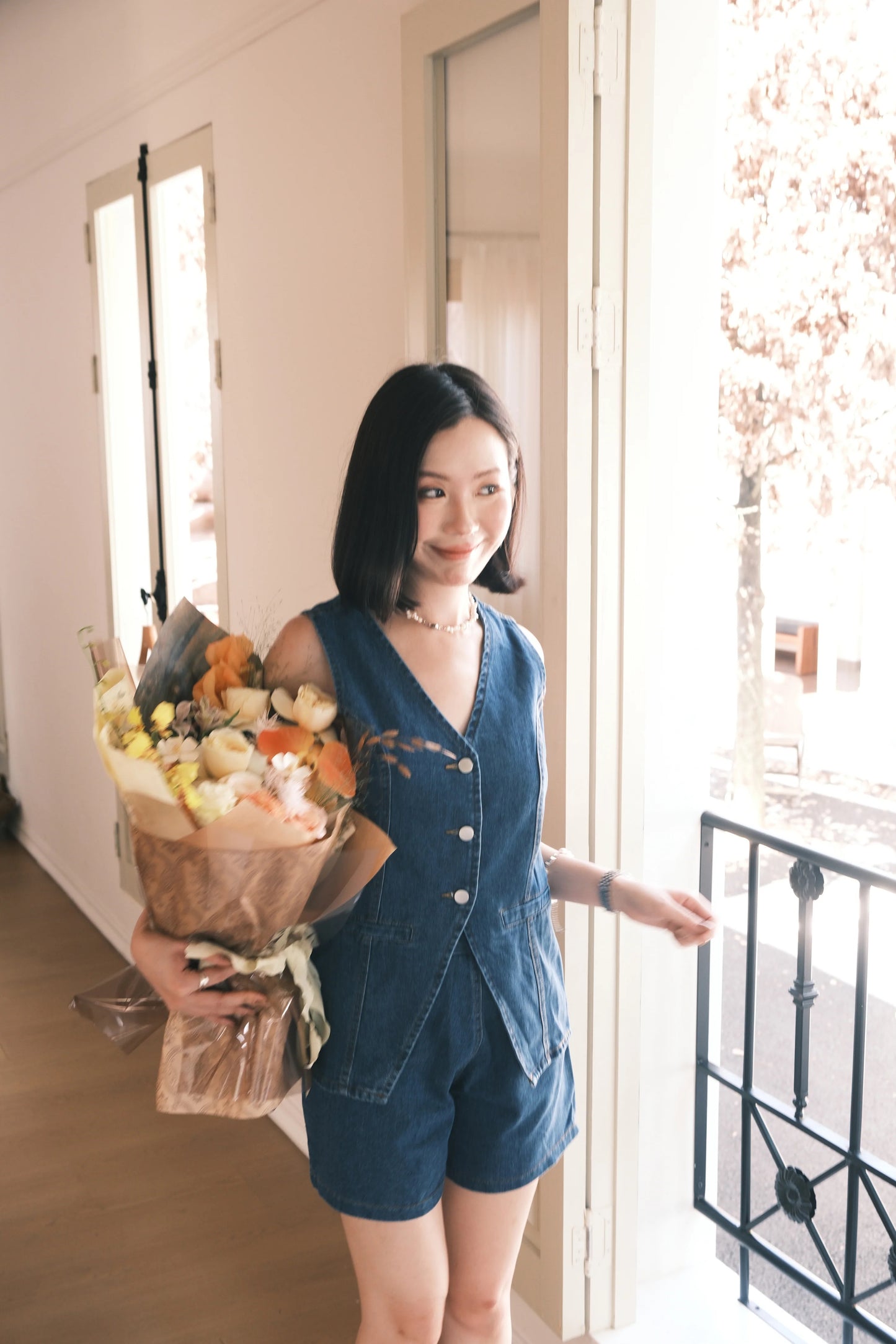 Ava Denim Vest & High-Waist Shorts Set