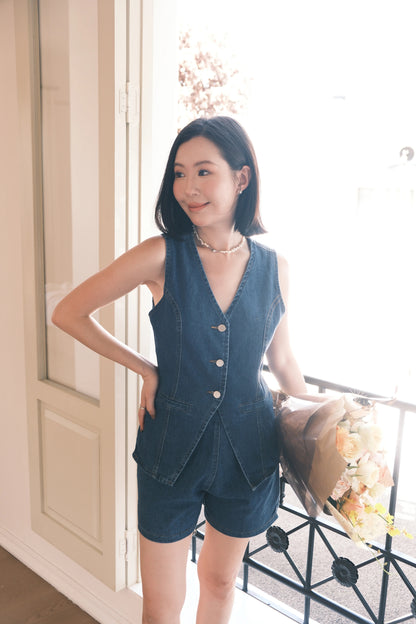 Ava Denim Vest & High-Waist Shorts Set