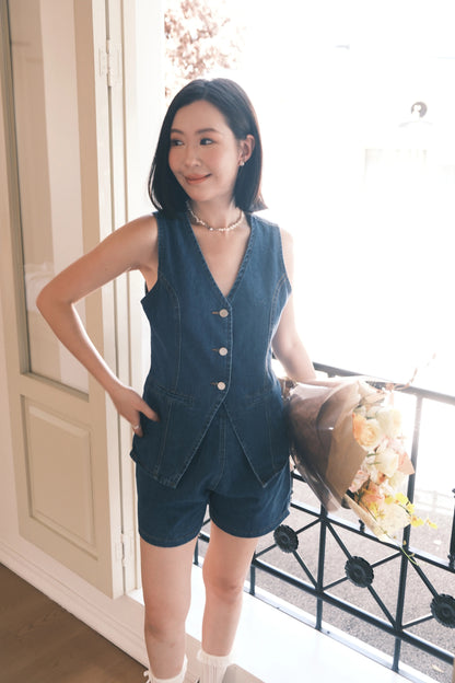 Ava Denim Vest & High-Waist Shorts Set