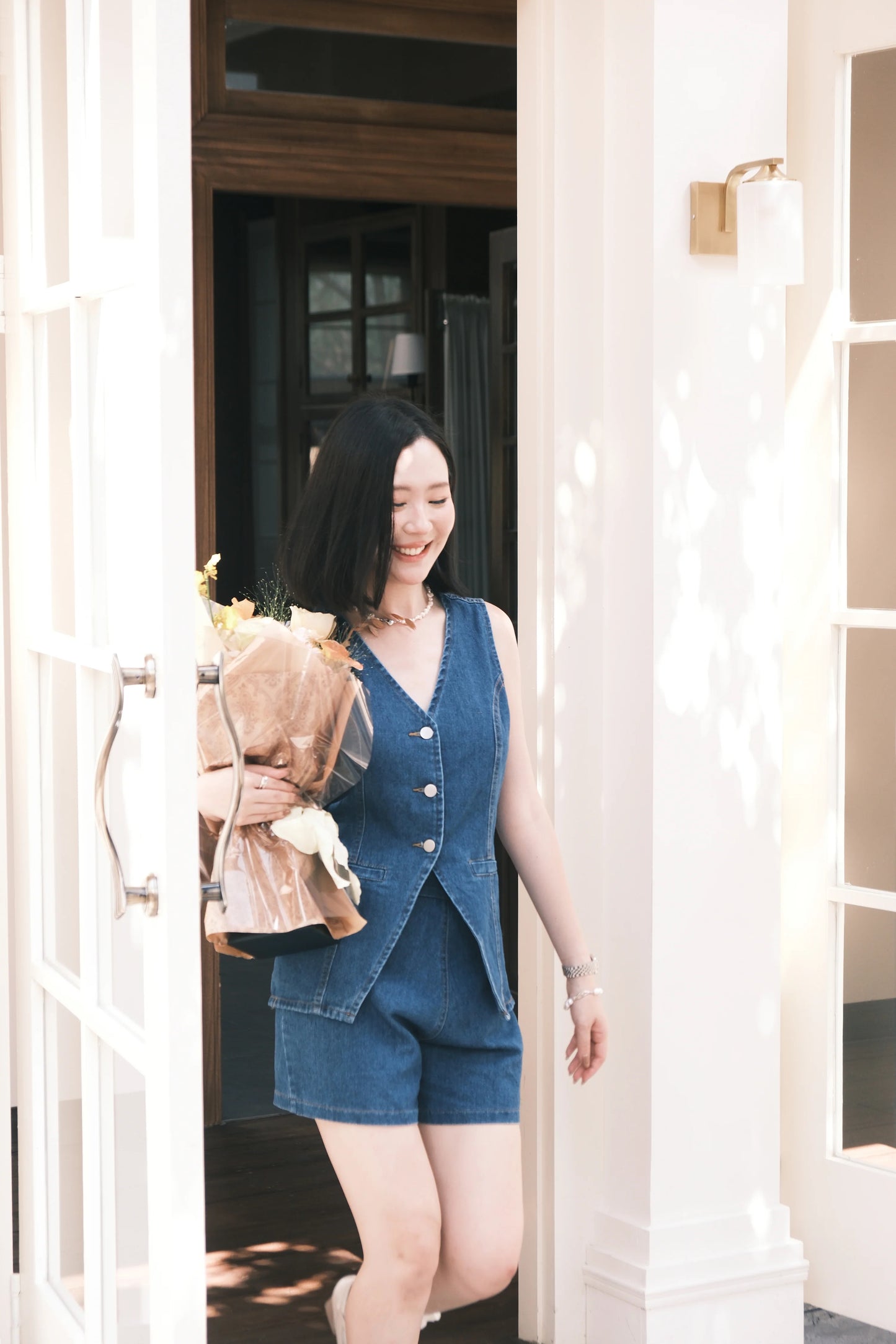 Ava Denim Vest & High-Waist Shorts Set