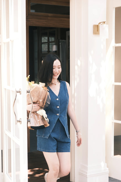 Ava Denim Vest & High-Waist Shorts Set