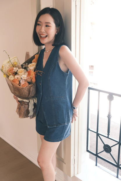 Ava Denim Vest & High-Waist Shorts Set
