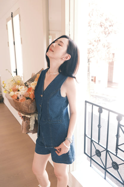 Ava Denim Vest & High-Waist Shorts Set