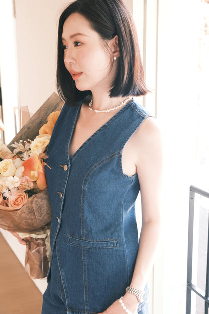 Ava Denim Vest & High-Waist Shorts Set