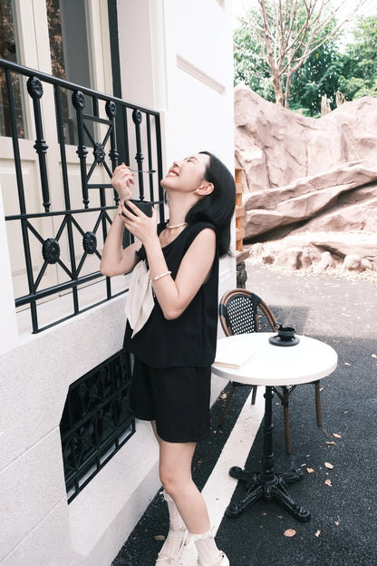 Monroe Satin Bow-Tie Top & Tailored Shorts Set