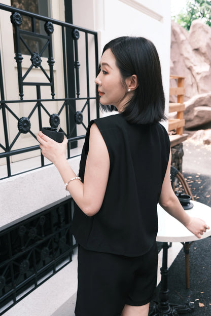 Monroe Satin Bow-Tie Top & Tailored Shorts Set