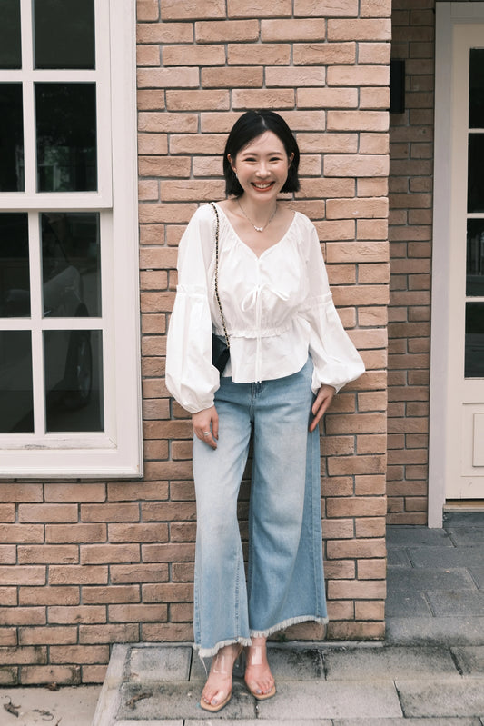 Vivienne Drawstring Puff-Sleeve Blouse