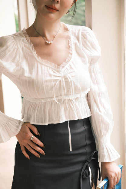 Ribbon Lace-Trim Mini Skirt in Grey