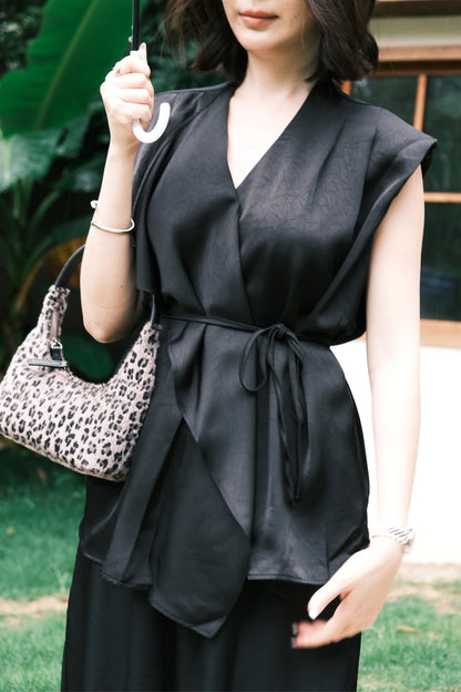 Olienne Satin Wrap Set in Black