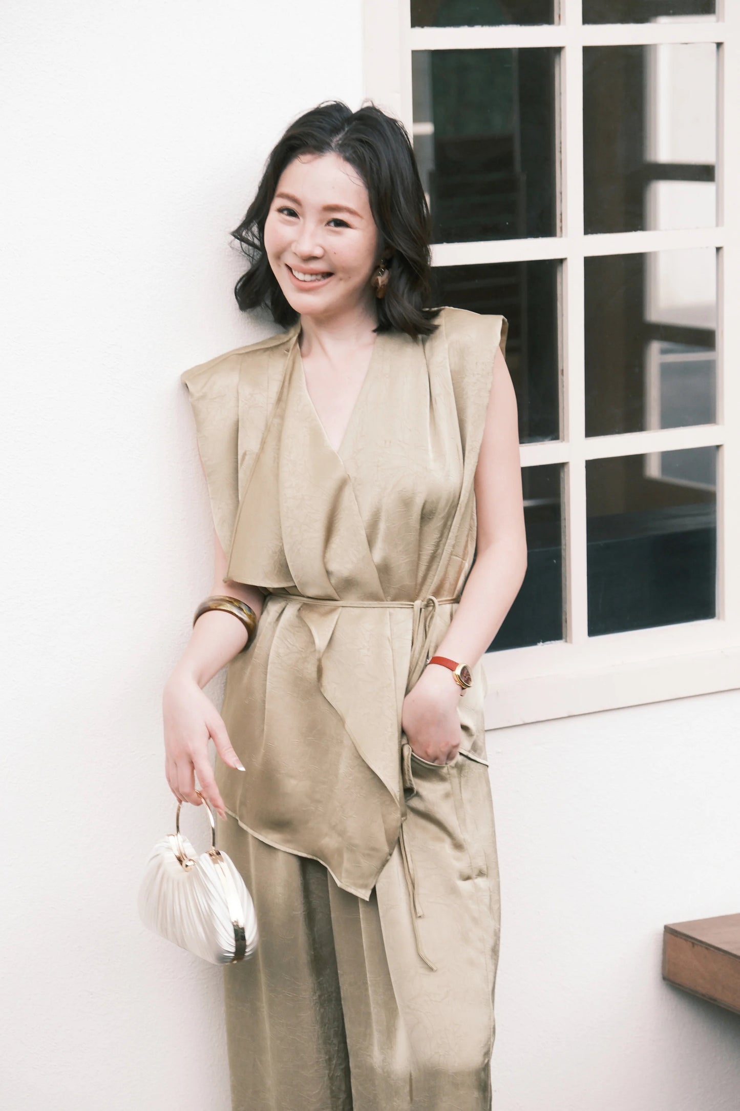 Olienne Satin Wrap Set in Green
