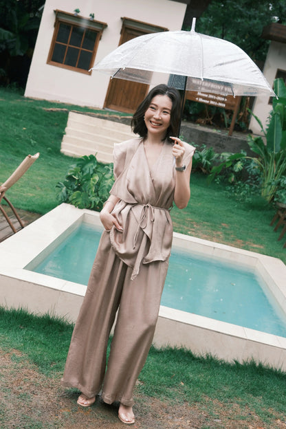 Olienne Satin Wrap Set in Khaki
