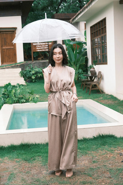 Olienne Satin Wrap Set in Khaki