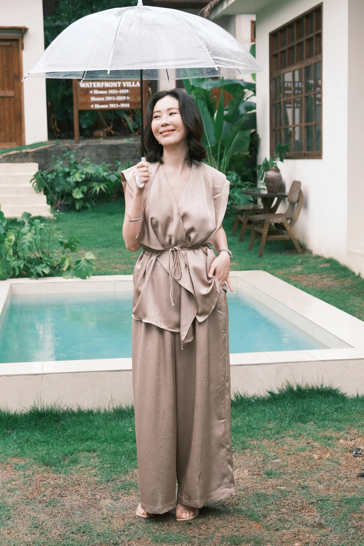 Olienne Satin Wrap Set in Khaki