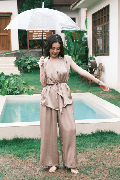 Olienne Satin Wrap Set in Khaki