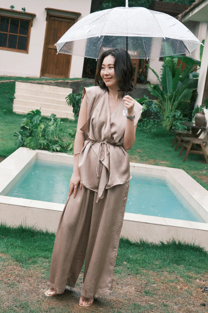 Olienne Satin Wrap Set in Khaki