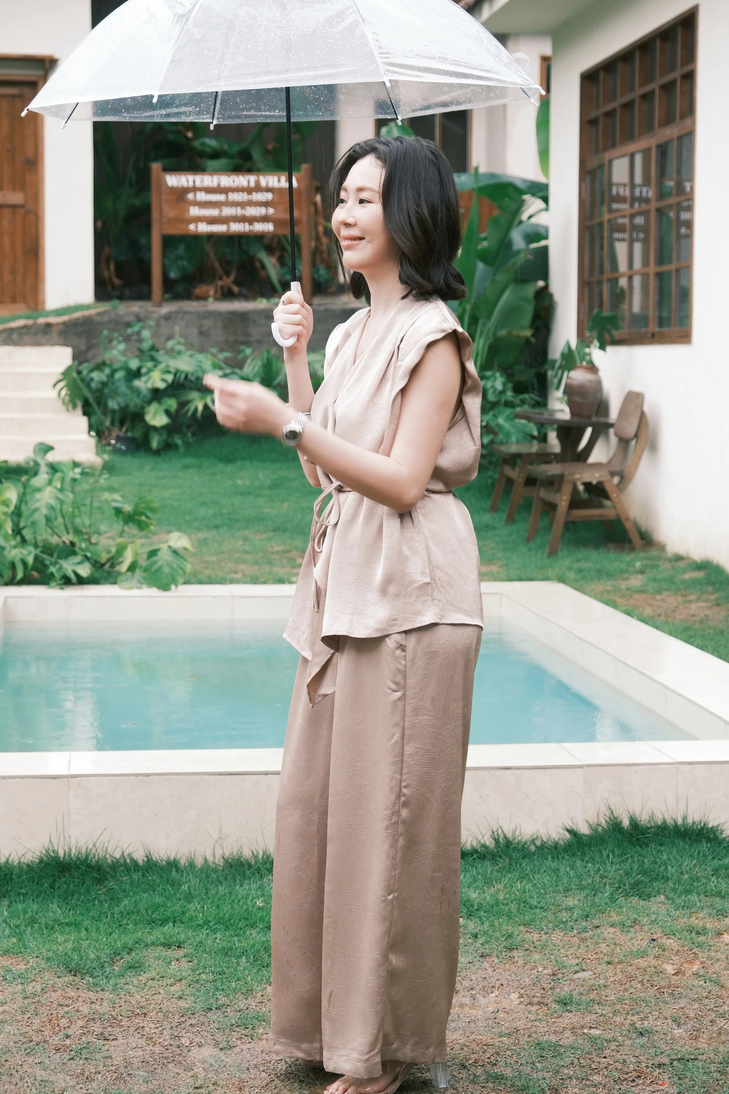 Olienne Satin Wrap Set in Khaki