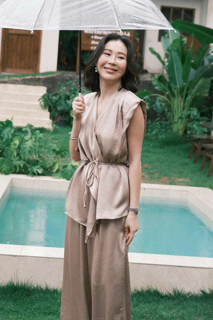 Olienne Satin Wrap Set in Khaki