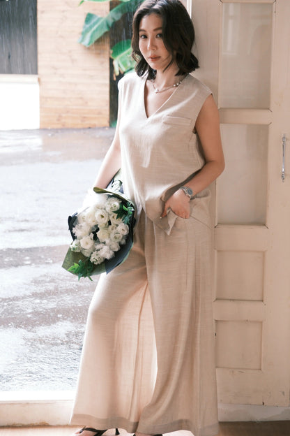 Lunelle Linen Layered Set in Light Khaki