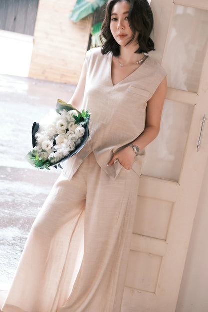 Lunelle Linen Layered Set in Light Khaki