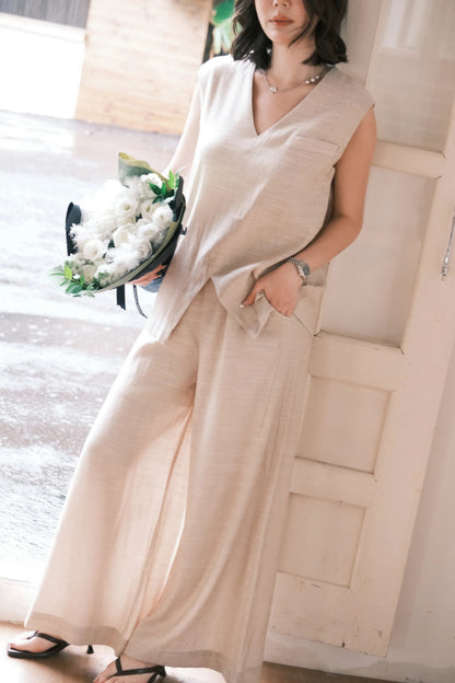 Lunelle Linen Layered Set in Light Khaki