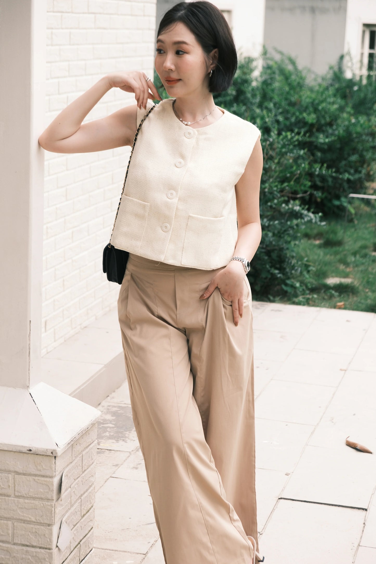 Lila Textured Button-Front Vest