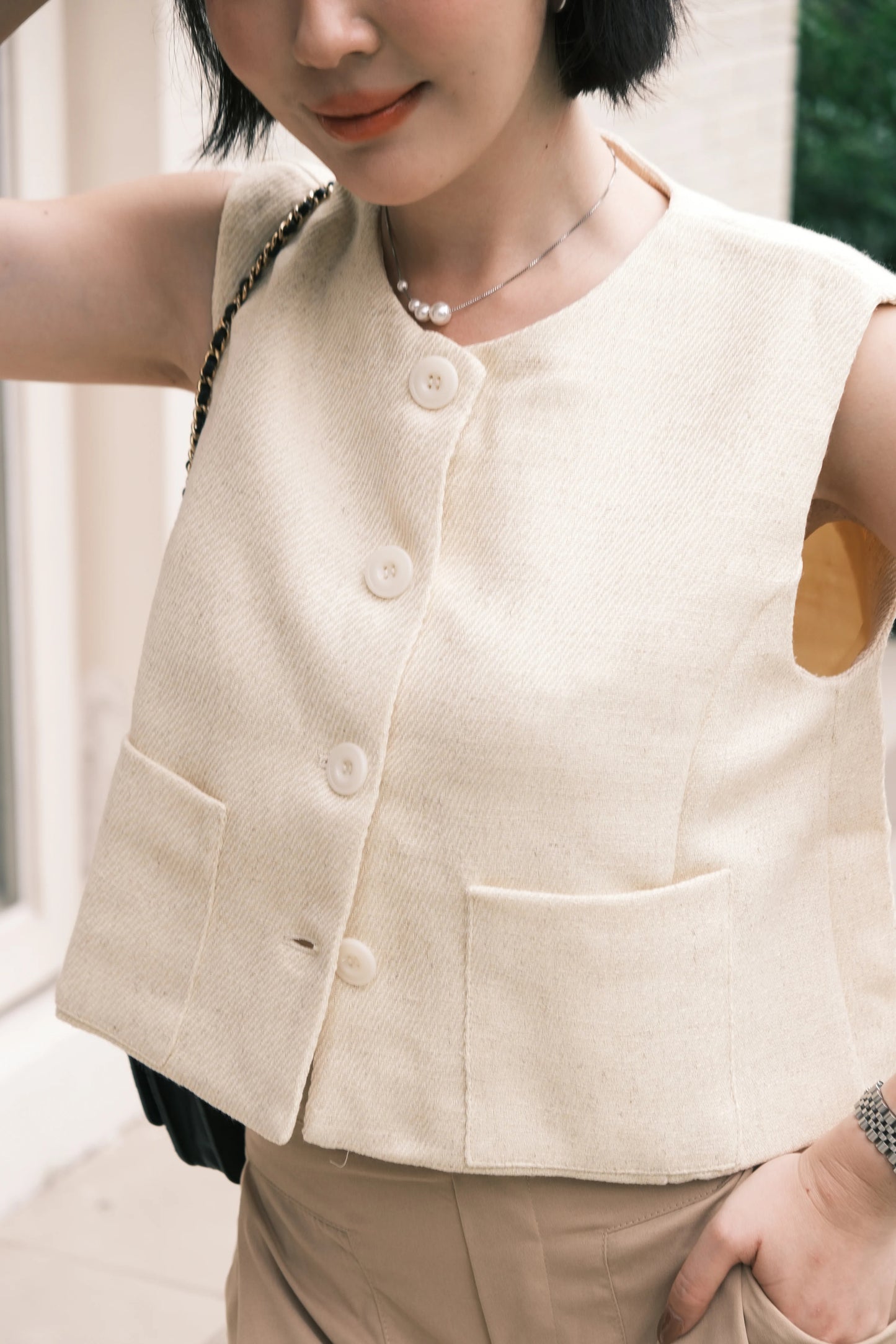 Lila Textured Button-Front Vest