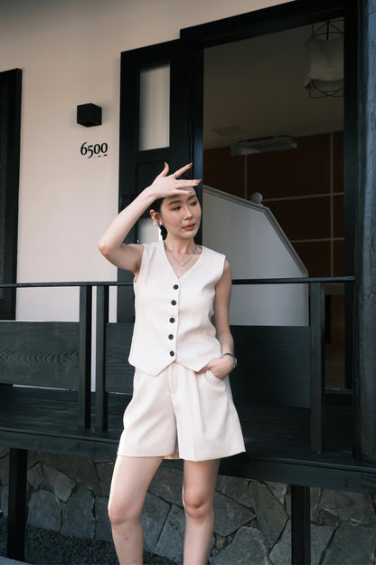 Harper Linen Tailored Vest & Shorts Set
