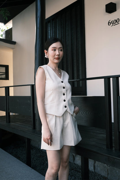 Harper Linen Tailored Vest & Shorts Set