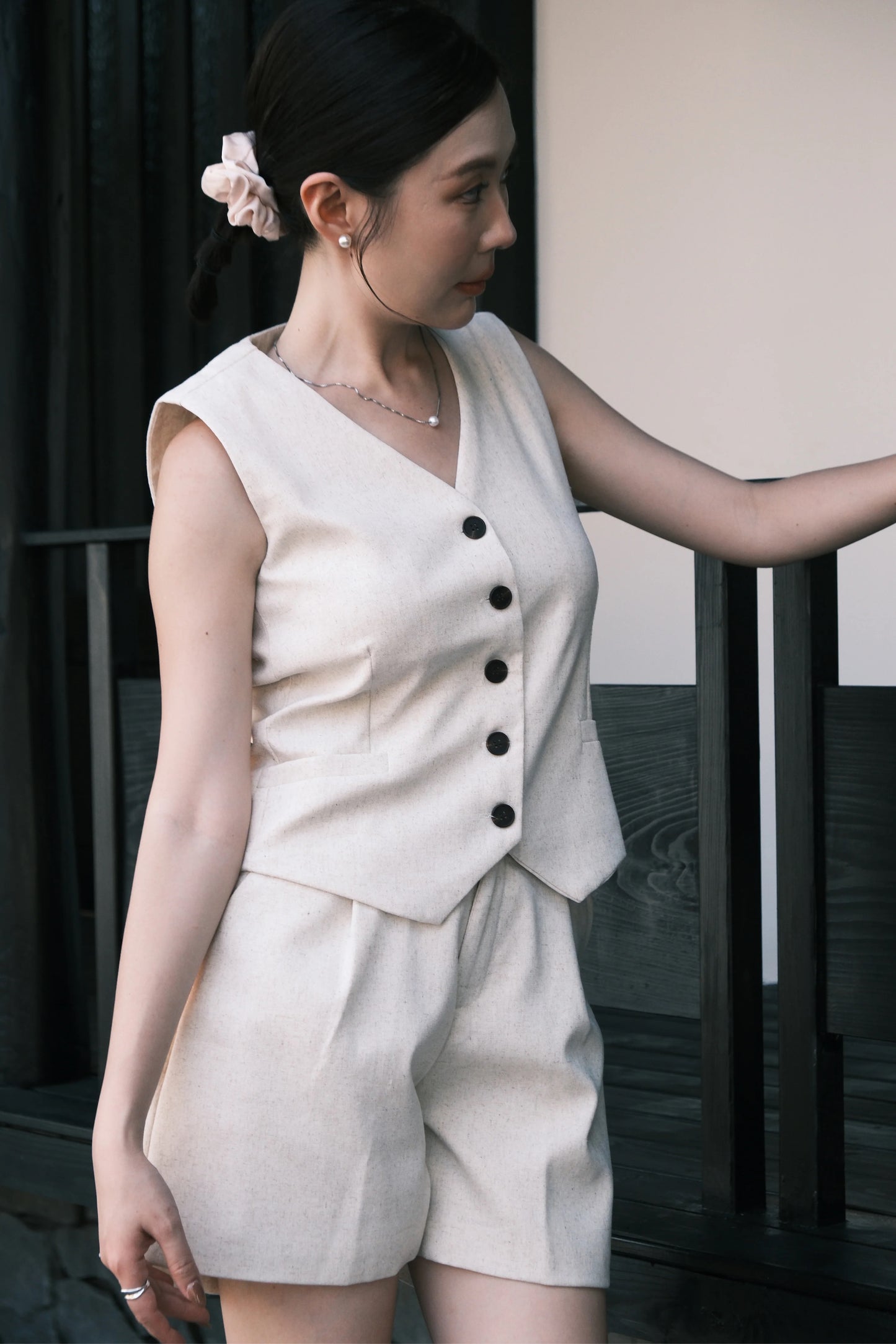 Harper Linen Tailored Vest & Shorts Set