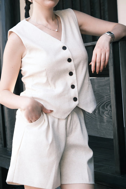 Harper Linen Tailored Vest & Shorts Set