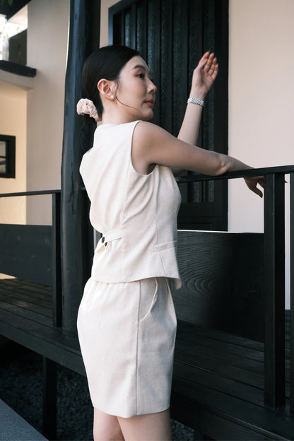Harper Linen Tailored Vest & Shorts Set