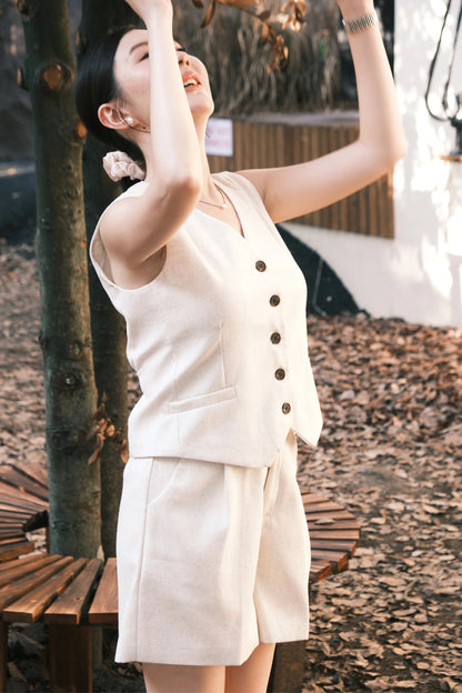 Harper Linen Tailored Vest & Shorts Set