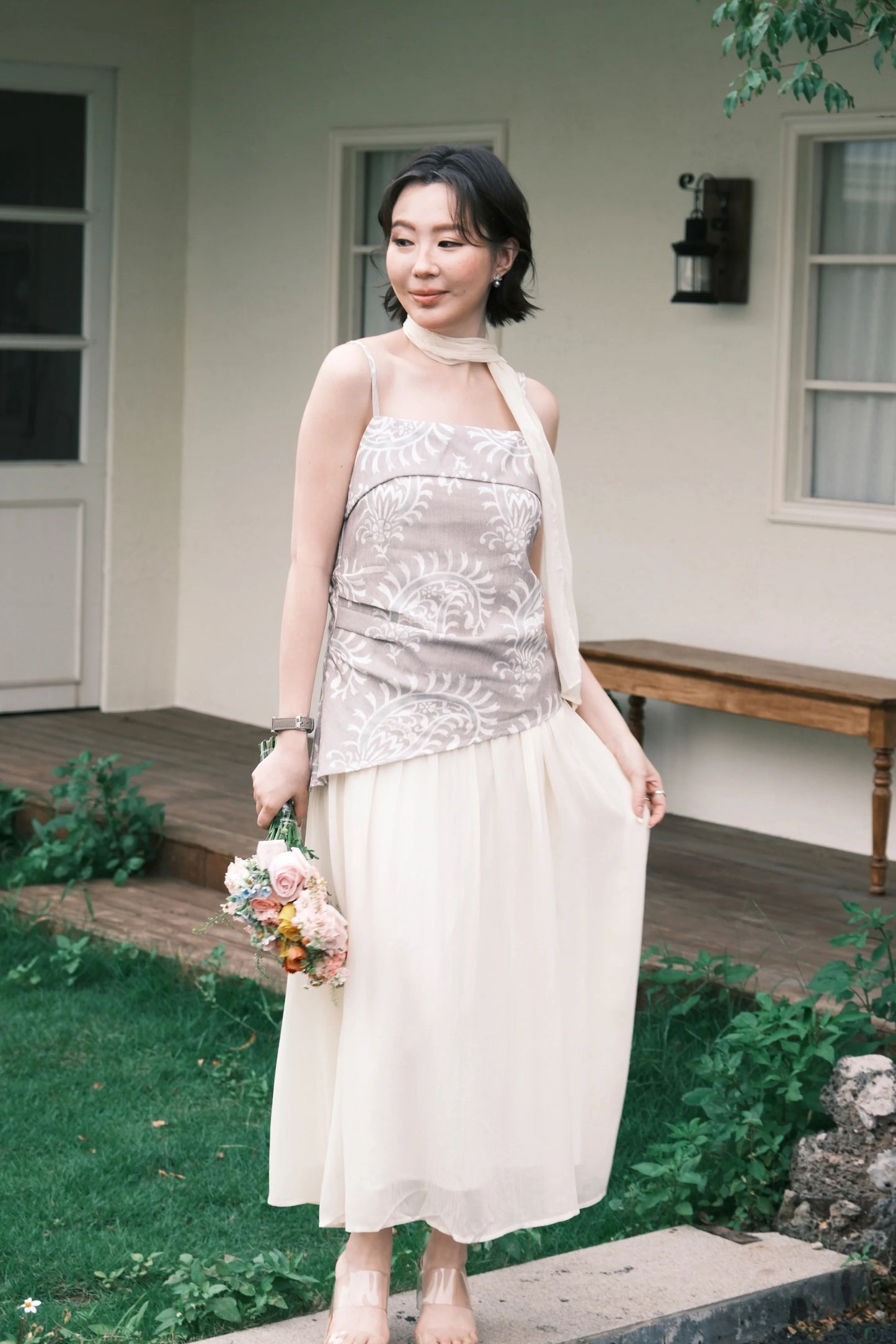 Seraphina Embroidered Dress in Grey