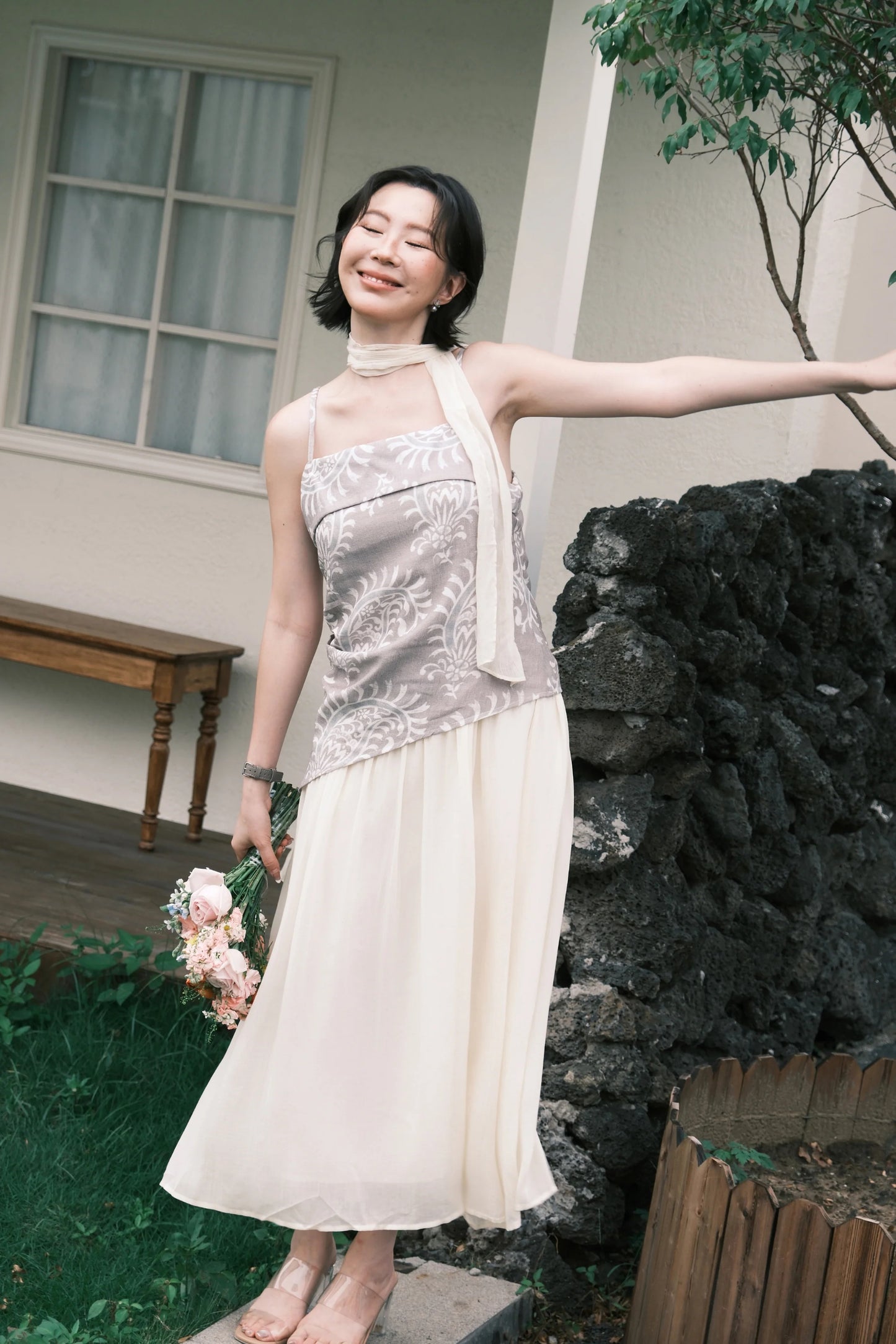 Seraphina Embroidered Dress in Grey