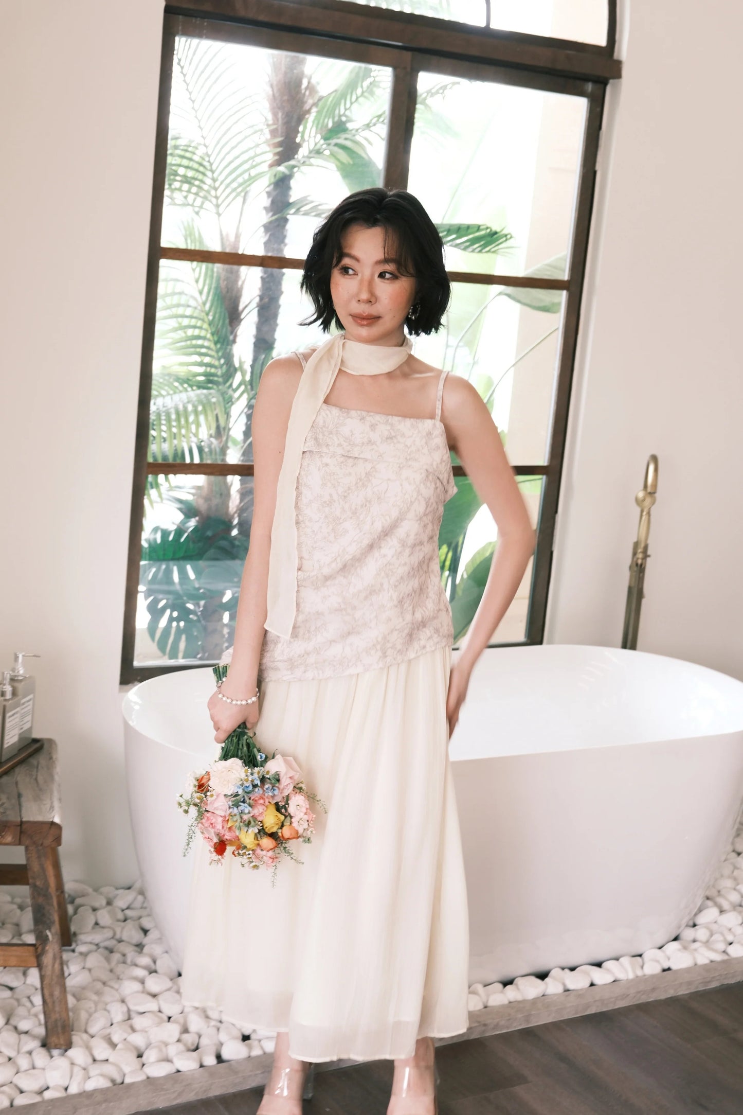 Seraphina Embroidered Dress in Cream