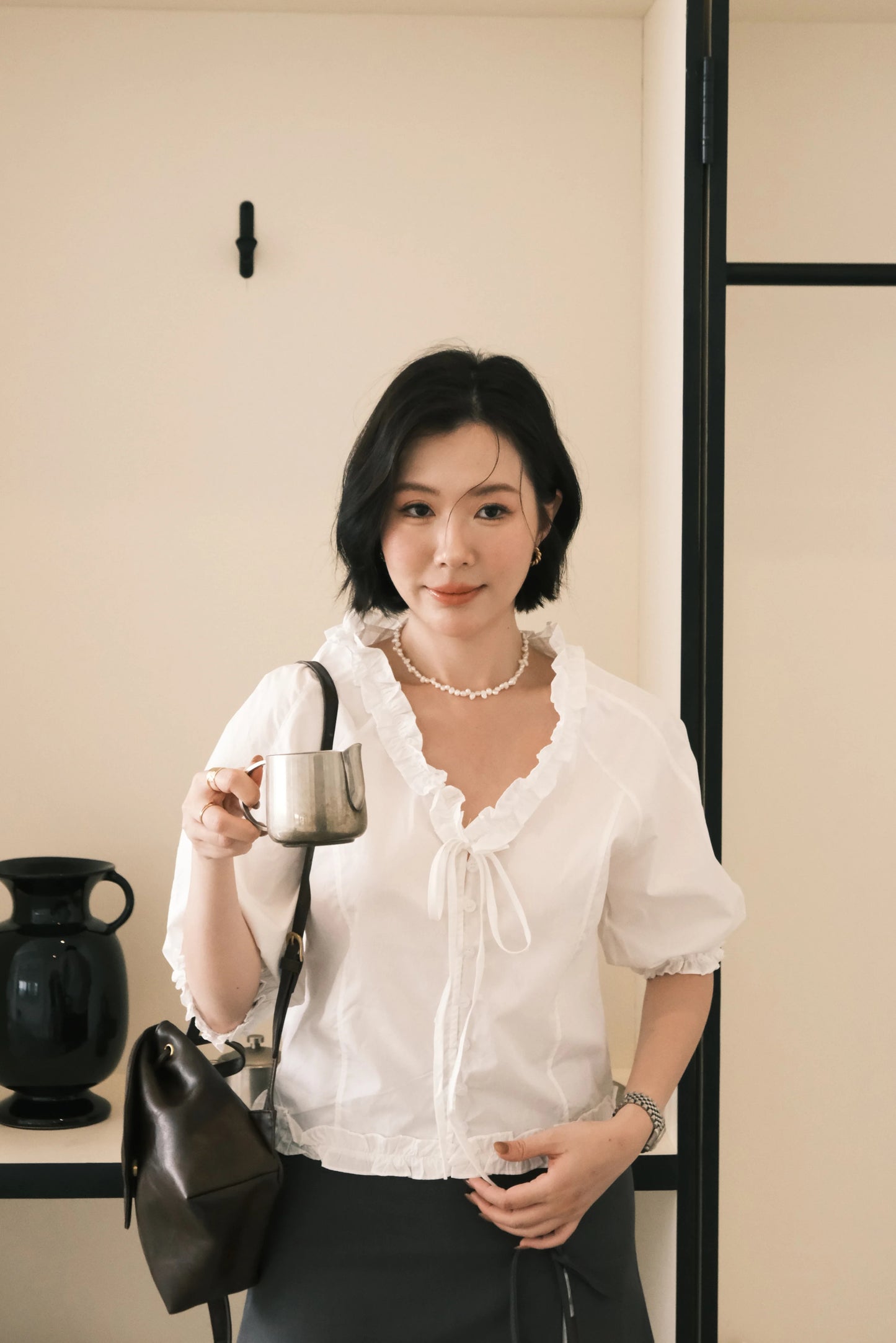 Élise Ruffle-Trim Puff-Sleeve Blouse