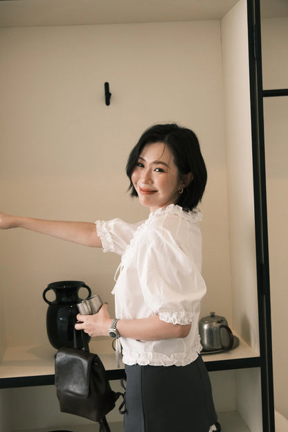 Élise Ruffle-Trim Puff-Sleeve Blouse