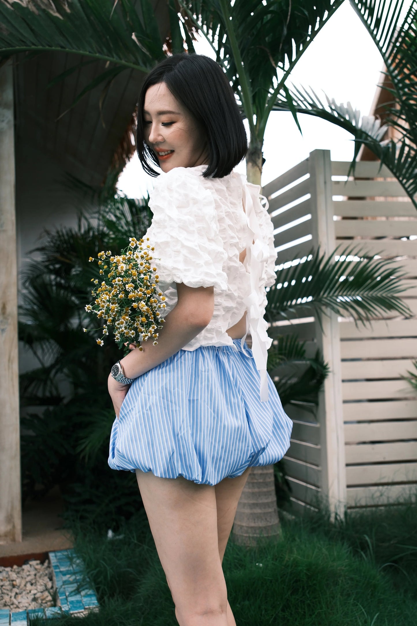 Delphine Bow-Back Top in White