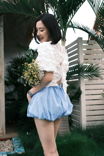 Zélie Striped Balloon Shorts in Blue