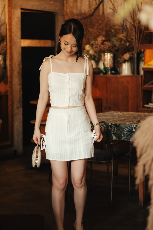 Élise Textured Knit Cami & Skirt Set in White